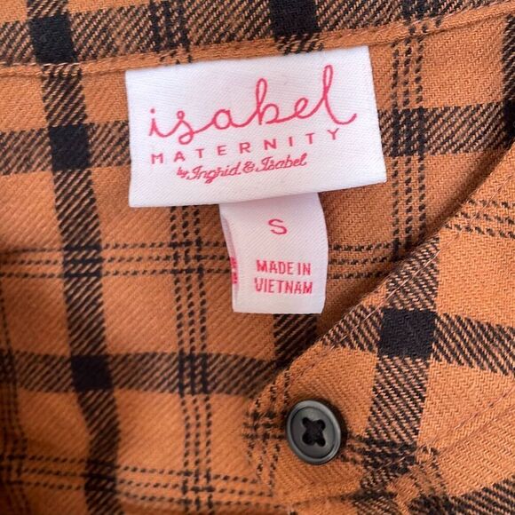 Isabel maternity plaid brown black long sleeve button down shirt size small - Picture 4 of 7
